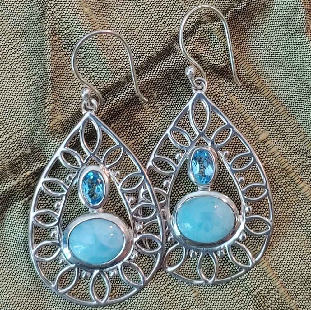 Larimar 925 SS earrings, possibly blue topaz or aquamarine